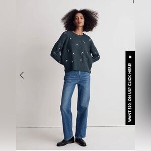 Madewell embroidered cross stitched floral green sweater XL NWT